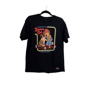 Steven Rhodes T Shirt Mens Large Caring For Your Demon Cat Black Cotton Tee